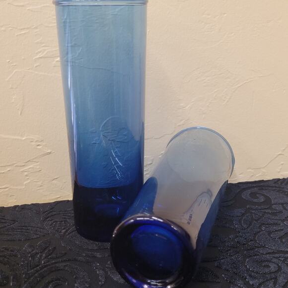 Cobalt Blue Two Tom Collins, Highball, Cocktail Glasses. Blown Glass 7 1/8" Tall - Picture 2 of 6